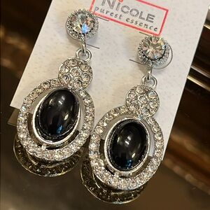 Black and Crystal Drop Earrings